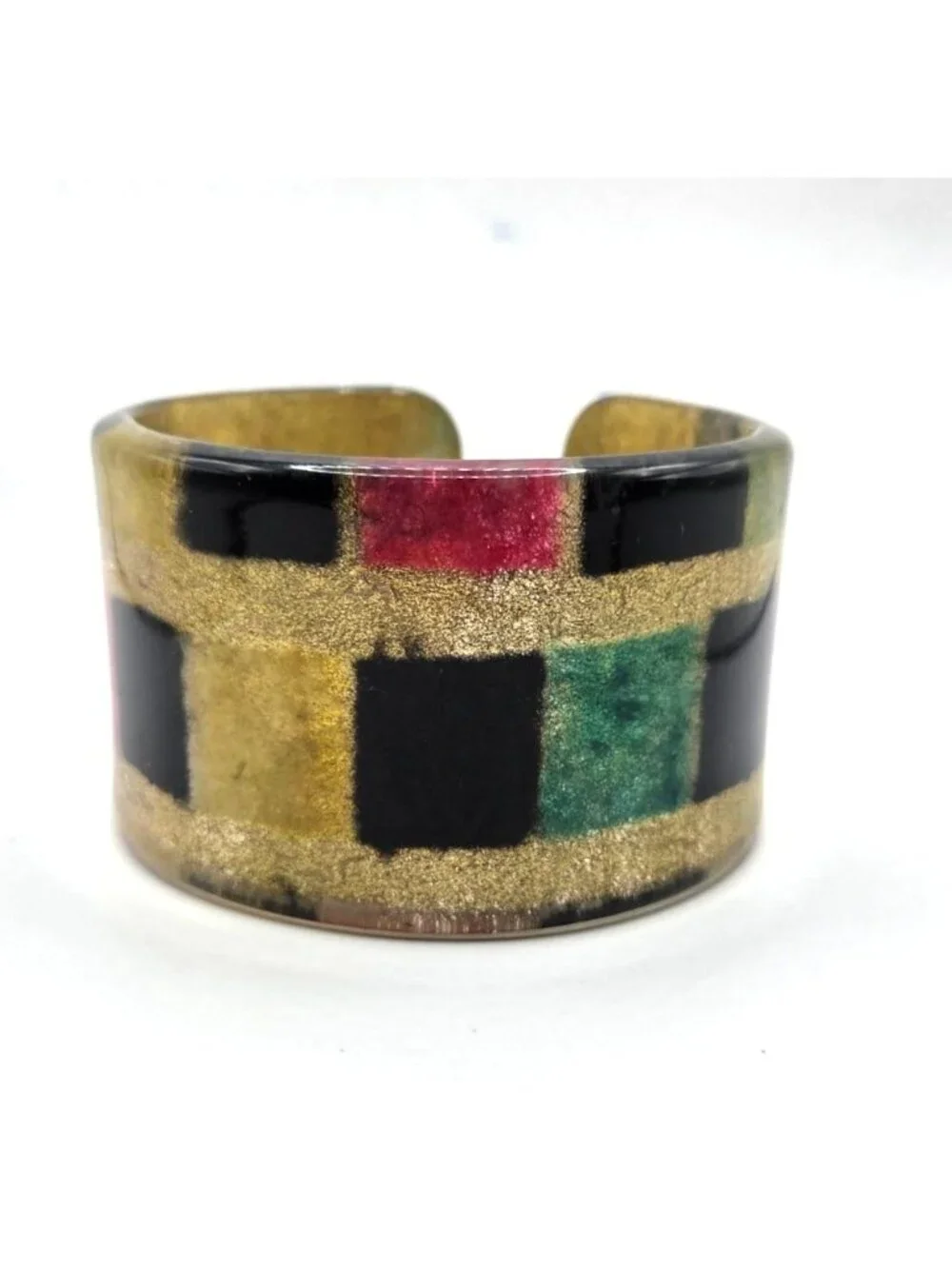 Vintage Multicolor Geometric Resin Cuff Bracelet